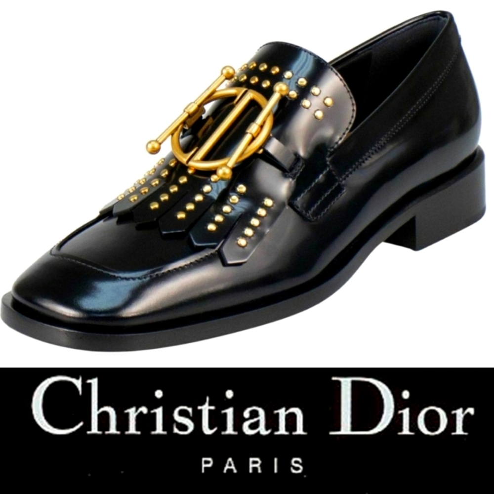 Christian Dior 🔥 SOLD Black leather & Gold studded loafer